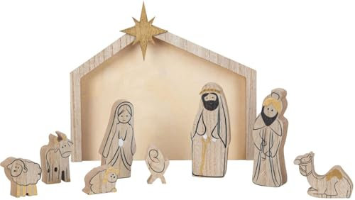 Geschenkestadl Krippenfiguren mit Krippe zum Aufstellen 9-teiliges Set 22cm Weihnachtsdekoration Deko Weihnachten