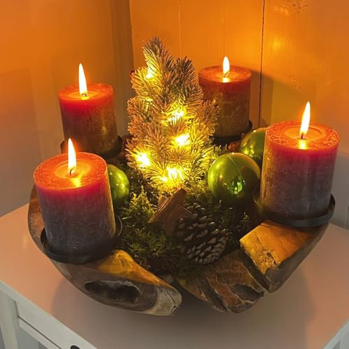 Homecall Schlüsselschale Rund Holzschale Natürlich Dekoschale Teakschale Obstschale Holz Ø 20cm - 25cm Schale Deko für Schlüssel, Obst, Süßigkeiten, Heimdekoration (Ohne Dekorationen)