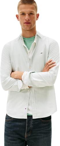 Tommy Jeans Herren TJM Slim Stripe Oxford EXT Dm0dm20668 L/S Shirt, Green (Cloudy Jade Stripe), 4XL Große Größen EU