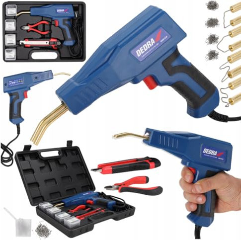 Kunststoff Schweißgerät Stark 50W, bis zu 500⁰C, mit 400 PCS Hot Hefter, LED-Licht, EU Kabeladung und extra Transporttasche mit Zange und Cuttermesser, Heftklammern ⌀ 0,6 und 0,8 mm, Gewicht 1,4kg