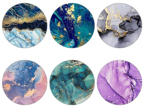 6 Pack Cell Phone Stand,Collapsible Cellphone Finger Grip Holder for Phones - Blue Green Black Rose Gold Purple Marble