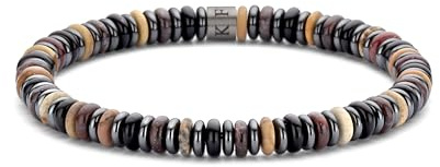 Frank 1967 7FB-0680 Herren Armband, Braun, 20cm | Natursteinperlen, Schwarzer Achat, Hämatit, Roter Jaspis, 6x2mm, Stahl