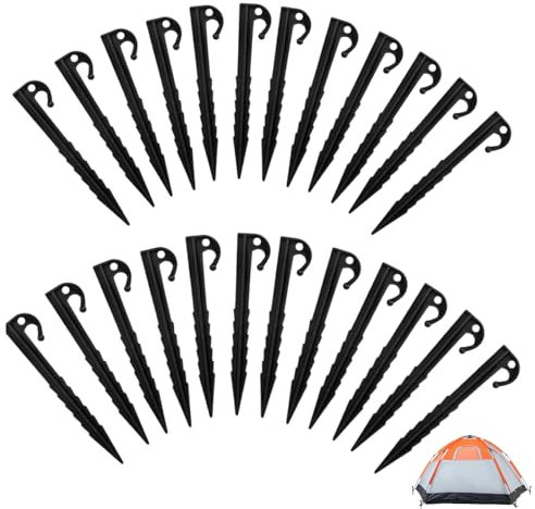 24pcs Tent Pegs Camping Pegs Durable Spike Heavy Duty Plastic Tent Nails for Awning Camping Caravan Pegs Farm Fix Peg Garden Weed Mat Plastic Peg(Black)