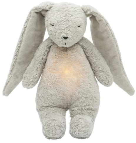 Moonie 2.0 Organic Humming Bunny with Night Lamp – Gray | Soothing White & Pink Noise Sleep Aid for Babies | Voice Recording | Rechargeable, GOTS Certified Cotton | Calming Plush for Newborn & Toddler