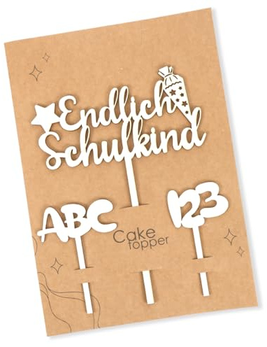 Tortendeko Einschulung, Holz Endlich Schulkind Tortendeko Kuchen Deko Einschulung Cake Topper Schulkind Kuchen Deko Torten Topper ABC 123 Kuchendeko Schulanfang für Mädchen Junge Schuleinführung Party