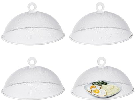 4 Pezzi Copertura in Rete per Alimenti,Coperchio per Alimenti a Mosca,24cm | Zillary Coperture per Alimenti in Rete Metallica, Riutilizzabile, per Barbecue Picnic (Bianco)