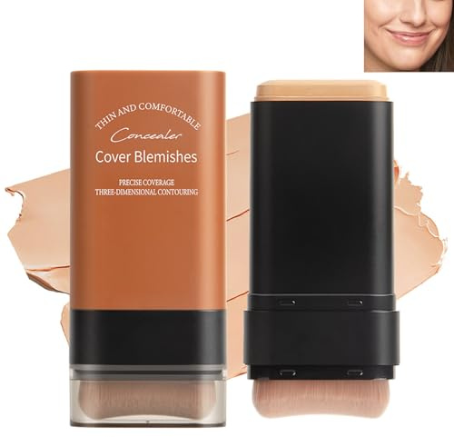 Foundation Stick With Integrated Brush, Shade 1 Ivory, Light Beige, 1-Pack | Dual-Ended Cream Make-Up Applicator, Black Casing With Copper-Coloured Cover, For Daily Facial Application, Quick Touch-Ups