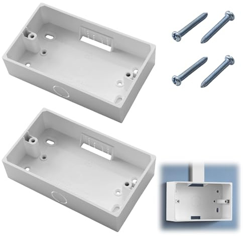2 Gang Surface Mount Pattress Box 2pcs White Back Box for Wallplate Ethernet Faceplate Network Mounting Electrical Devices Switches Outlets Sockets 147 x 86 x 35mm