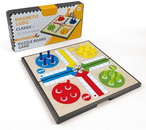 Snakes & Ladders Board Game – Classic Family Game with Magnetic Playing Pieces, Foldable Retro Board, Fun Educational Game for Kids & Adults, 2–6 Players Ages 3+ (Yellow)