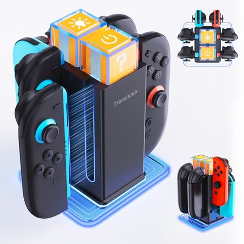 6-en-1 Chargeur pour Nintendo Switch 2 / Switch/OLED, Chargeur Manette Switch avec Système de Charge Double Magnétique & Rail, 9 Modes RGB & 4 Niveaux de Luminosité, Accessoires Joycon Switch 2/1
