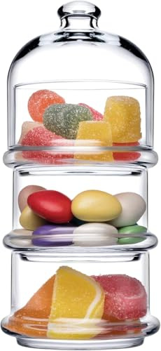 NORDIC SCHILLER Dessertschale aus Glas mit Deckel 390ml x 3, 100% BLEIFREI Bonbonglas, Glaskuppel mit Deckel für Kleinigkeiten, Pudding, Patisserie Jar, Zwiebelschoner, Frische Lebensmittel mit haube