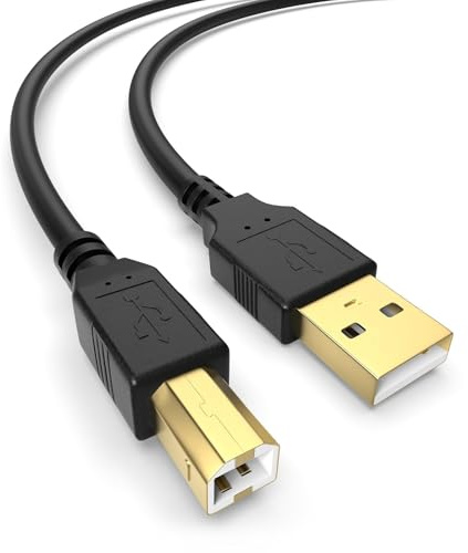 Sinoacc USB A to USB B 2.0 Printer Cable High Speed USB B Cable Cord Compatible with HP Canon Dell Epson Brother Lexmark Xerox Piano DAC and More, Gold-Plated Connectors, Black, 1.5M