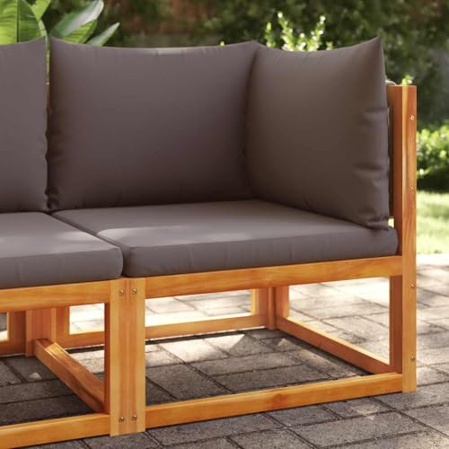 Fangmaliuyun Ecksofa 65 x 65 cm aus Akazie & Seil Grau Outdoor Lounge Sitzgruppe mit dicken Kissen Modernes Design Robust und Langlebig für Garten Terrasse und kleinen Balkon