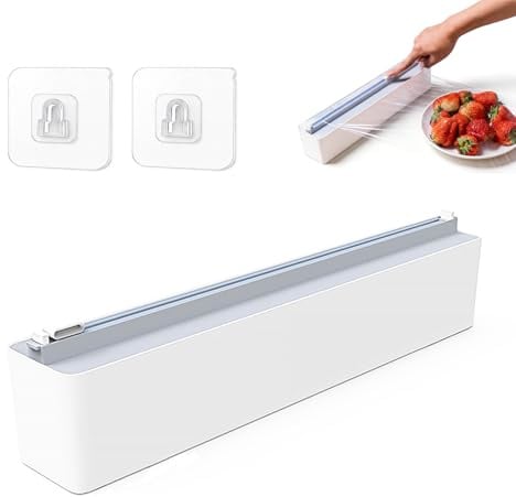 Dispensador Láminas Rellenable, Dispensador Papel Aluminio y Film, Dispensador Magnético con Cortador, Cortador de Film de Cocina, Gris