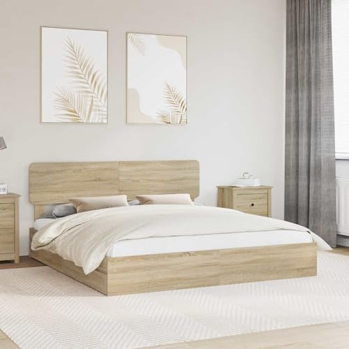 PUGYNBK Stauraumbett Sonoma-Eiche 180x200 cm mit Schubladen aus Holzwerkstoff, Lattenrost und praktischem Aufbewahrungssystem für mehr Ordnung im Schlafzimmer, modernes Design