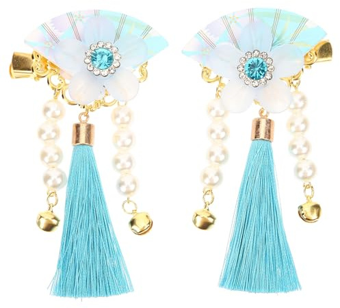 Tofficu Japanische Haarnadeln mit Perlen und Blumen Eleganter Haarschmuck für Sommerurlaub Acryl Fächer und Blüten Haarspangen nicht Leicht zu Fallen für Junggesellenabschied Frauen