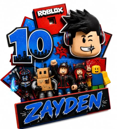 Roblox Personalised Birthday Cake Topper, Die-Cut | Custom Name & Age, Photo Glossy Paper, Vibrant Colors, Precision Die-Cut Edges, Party Decoration