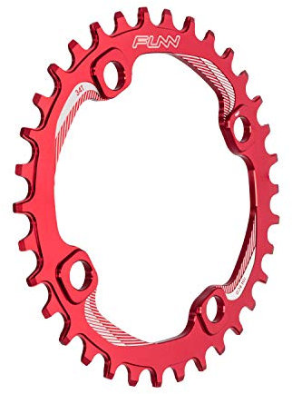 FUNN Solo Narrow Wide Kettenblatt für 9 10 11 12 Gang Kette, passend für Kurbelgarnitur mit 104mm BCD Schnittstelle, Einzelgeschwindigkeits-Kettenblatt (34 Zähne, Rot)