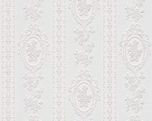 A.S. Création Strukturprofiltapete Belle Epoque Tapete klassisch 10,05 m x 0,53 m weiß Made in Germany 186140 1861-40