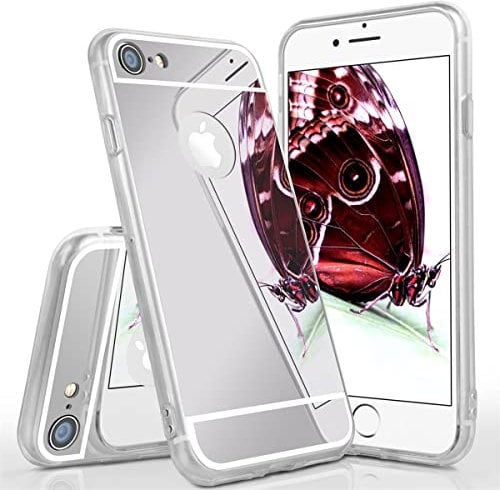 moex Mirrored Silicone Case compatible with iPhone 7 / iPhone 8 | Phone Protection + Mirror, Silver