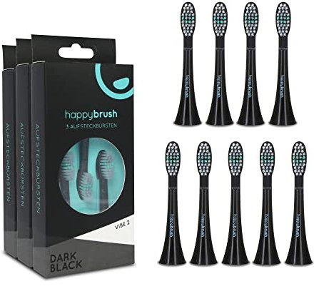 happybrush Aufsteckbürsten für Schallzahnbürste VIBE 2 | Sonic Wechselköpfe 9 St (3x3) Schwarz | Original Ultraschall Ersatzbürsten mit Abgerundeten Borsten | NICHT kompatibel mit VIBE 1 & 3