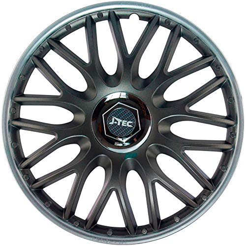 Satz J-Tec Radzierblenden Orden SR 15-Zoll Grau/Silber + Chrom Ringe