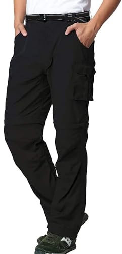 FLYGAGA Herren Outdoorhose Wanderhose Zip Off Hose Abnehmbare Hosebeine Shorts Sommer mit Gürtel Leichte Schnelltrocknend Atmungsaktiv Funktions Trekking Klassischer Cargohose Stil,Schwarz,40W/32L