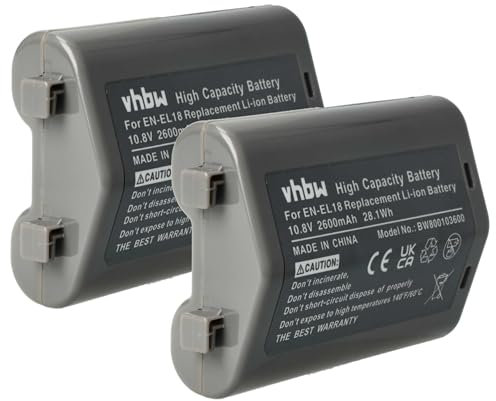 vhbw 2X Batteries Remplacement pour Nikon EN-EL18 pour Appareil Photo, Reflex numérique (2600mAh, 10,8V, Li-ION) avec Puce d'information