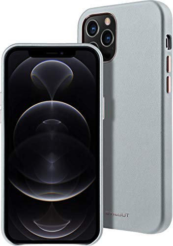 STILGUT Cover kompatibel mit iPhone 12 Pro Max Case aus Leder, Lederhülle, Hülle aus Leder, Ledercase - Grau