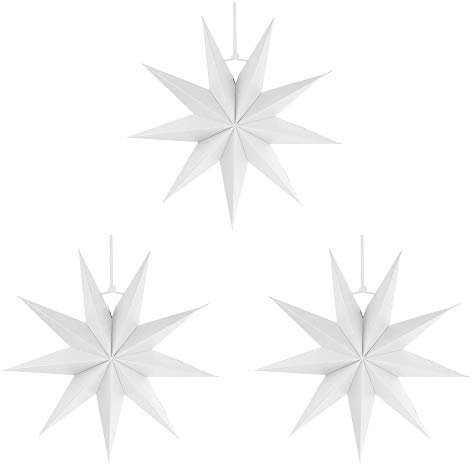 3 Stück 9 Sternpapier Sternlaternen 12 Zoll 16D-Papier hängen Weihnachtsdekorationen Hochzeit Geburtstag Baby-Dusche Zimmer Weihnachtsschmuck Partyzubehör(Weiß)