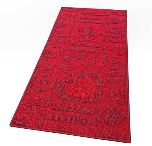 emmevi Tappeto Cucina Antiscivolo Cuori 3D Lavabile Moderno Varie Misure MOD.Clelia Dis.A 57X270 Bordeaux