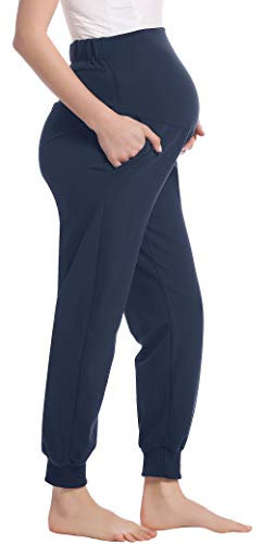 Joyaria Schwangerschaftshose Weich Yogahose für Schwangere Stretch Umstandshose Lang Freizeithose/Jogginghose/Umstands-Pyjamahose(Marineblau,XXL)
