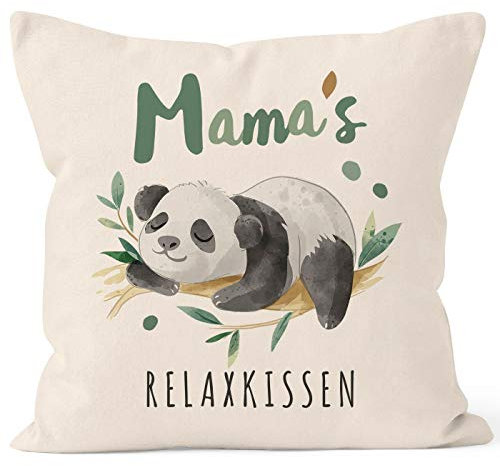 SpecialMe® Kissen-Bezug Spruch Mama/Papas Relaxkissen Panda Geschenke für Eltern Dekokissen Mama natur 40cm x 40cm