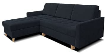 Robin Simi Ecksofa mit Schlaffunktion Bettkasten Verstellbare Rücklehne Sofa L-Form Schlafsofa Freistehende Eckcouch Schlafcouch Wohnzimmermöbel Wohnlandschaft Ecksofa Links, Aston 18 - Schwarz