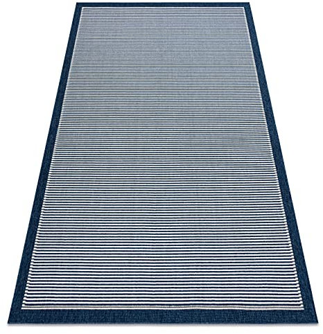 rugsx Modern Teppich SISAL Spring Linien, Rahmen, Schnurteppich für Wohnzimmer, Schlafzimmer, Terrasse, Küche, Teppichschlaufe - Blau 140x200 cm