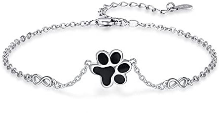TANGPOET Hundepfote Armband 925 Sterling Silber Infinity Paw Print Armbänder Verstellbar Armband Unendlichkeit Geschenk für Damen Mädchen