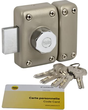 Yale Verrou de Porte Bouton - Ouverture à Bouton Intérieur, Clé extérieur - Cylindre diamètre 23 mm, Longueur 40 mm, 6 goupilles - YV26BT-40 - Anti crochetage, perçage, arrachement - 5 clés