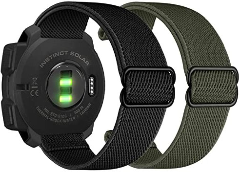 YOOSIDE 22mm Elastisches Nylon Loop Armband für Garmin Instinct 3 45mm / Instinct 2 Solar, Weiches Uhrenarmband verstellbarem für Forerunner 970 (Schwarz Grün)