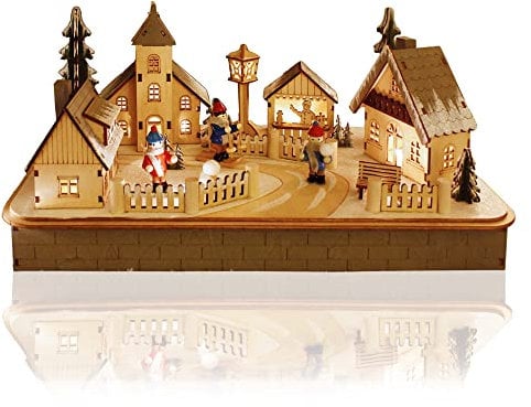 hellum LED Schwibbogen Weihnachten aus naturfarbenen Holz, mit Timer, Lichterbogen Weihnachten 36x20x17 cm, Lichterbogen Batterie (2xAA Nicht inkls.), 10 LED warmweiß, für Innen 525014