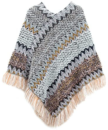 Knitted Shawls and Wraps for Ladies Retro Ethnic Style Cable Knit Dress Christmas Ponchos Gray