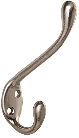 HASWARE 6 PCS Double Prong Robe Hook, Dual Coat Hooks with 12 Pieces Screws Antique Wall Mounted Hooks Robe Vintage Hooks Hangers Large Heavy Duty for Hat Clothes Hanger Towel Keys (Satin Nickel)