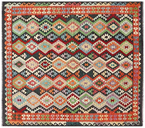 RUG PRINCE Afghan Maimana Kelim Teppich 250x300 Handgewebt Quadratisch Bunt Geometrisch i