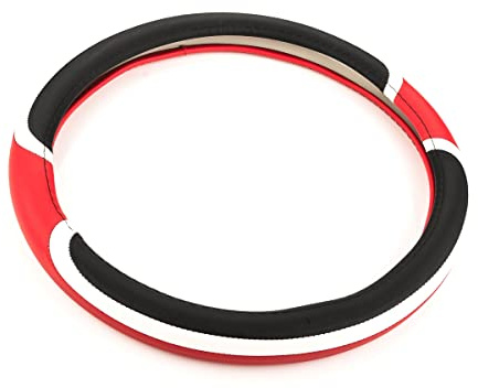 LST Abdeckung Lenkradschoner Lenkradbezug Ø 38x9 cm 15x3,5 Zoll schwarz rot weiß