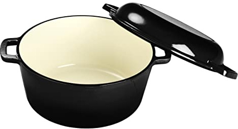 Echtwerk Schmortopf und Servierpfanne 2-in-1 Set, Gusseisen Bräter mit Deckel, Gusseisentopf mit Emaille-Beschichtung, Für Backöfen, Grill, BBQ und Induktion geeignet, Schwarz, 3,5 L, Ø 25,3 cm