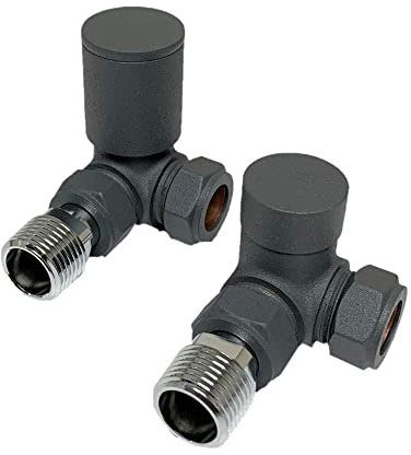 UKDD® Towel Rails Valve Radiators Suitable for Installation of Your Heated Designer Minimalist Central Heating System (Towel Rail Corner Anthracite Valves (Pair))