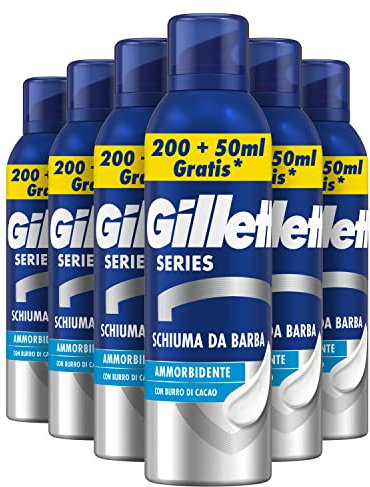 Gillette Series Espuma De Afeitar Suavizante Con Manteca De Cacao Protección Total Ante La Irritación Para Maquinilla De Afeitar Para Hombre, 250ml x6