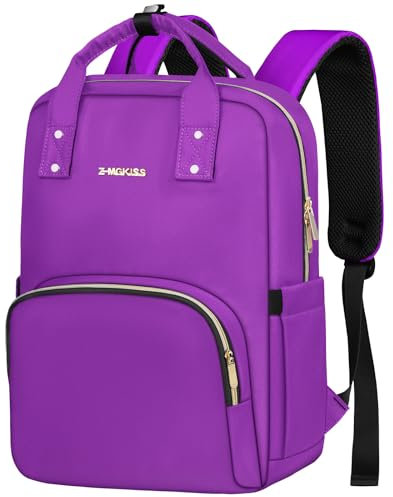 Z-MGKISS Laptop Backpack for Women, Lightweight Casual Daypack, Rucksack Bag 15.6 Inch, Stylish Women Work Backpack for Travel Business College, Gifts for Ladies Teacher Nurse, Purple