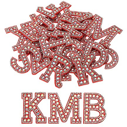 sourcing map Iron on Patch Decorative A-Z Rose Red Glitter Alphabet Applique Rhinestone English Letter for DIY Clothes Repair Hats Bags Pack of 26