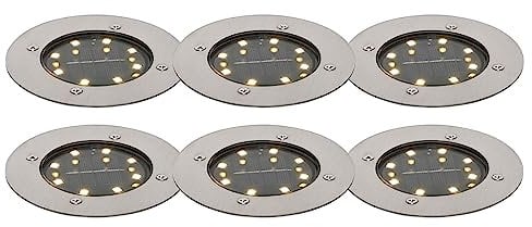 Qazqa - Modern 6er Set Bodenstrahler Stahl I Silber I nickel matt inkl. LED IP65 Solar - Terry I Außenbeleuchtung - Aluminium Rund - I LED