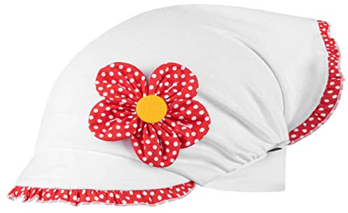 Kopftuch Dreiecktuch Mütze Schirmmütze Stirnband für Mädchen Baby Kinder Baumwolle Punkte Blume, Farbe: Weiß-Hellrot, Größe: 50-52